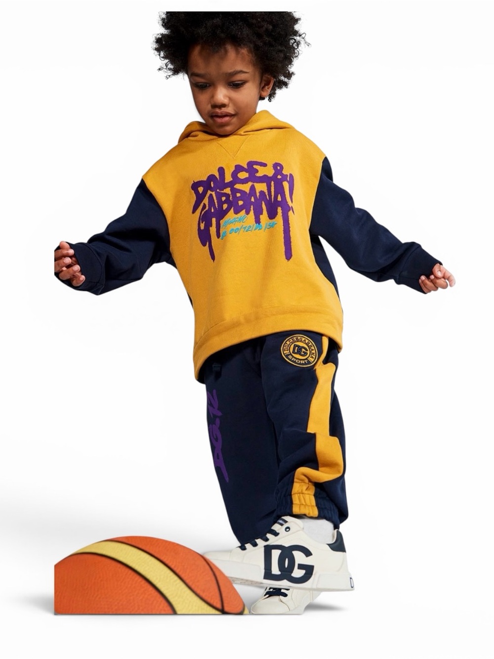 Dolce & Gabbana Kids Graffiti Logo Tracksuit Set NWT Size 4T Yellow Navy Hoodie